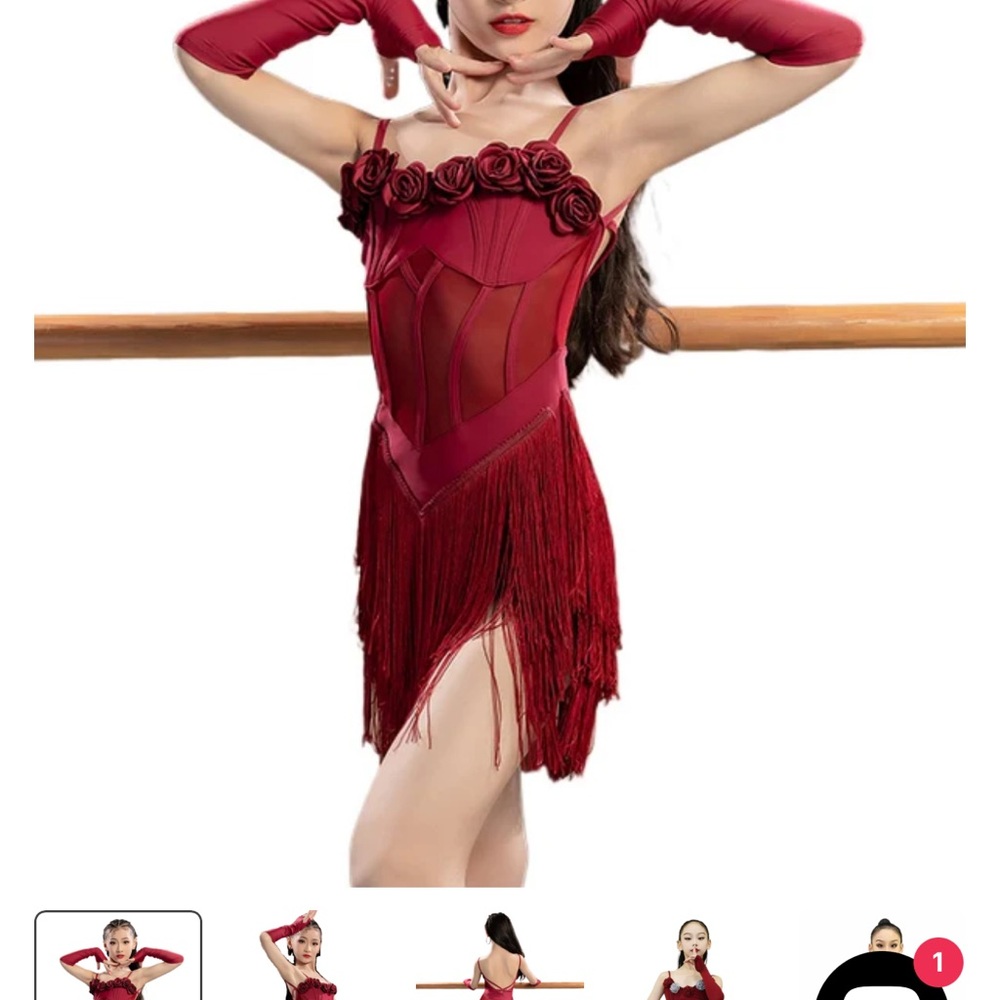 Elegant Red Fringe Dress with Gloves